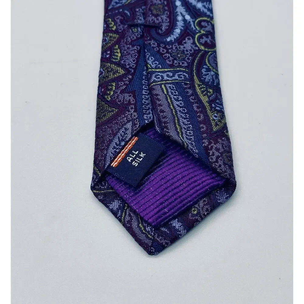Ventura Tie Blue Purple All Over Paisley Flower Jacquard Silk Handmade in USA